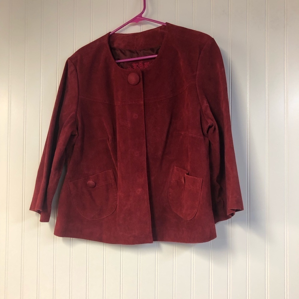 Live a Little Women's Red Suede Leather Jacket Large Button Closure